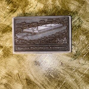 Vintage GULF Gas Warren Petroleum Company Plaque On Fine Marble Base From Italy